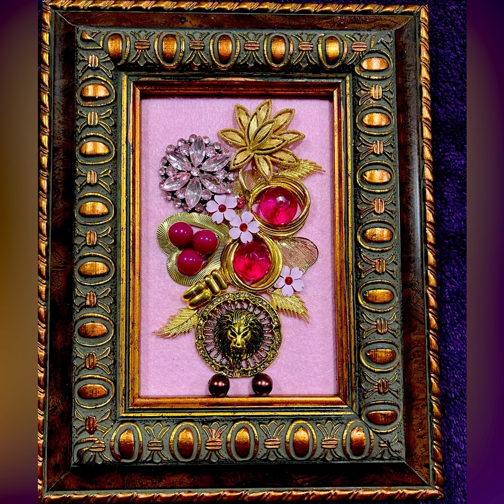 HANDMADE JEWELRY ART COLLAGE IN COPPER/PINK. OOAK GIFT 💝 IDEA. HANDMADE UNIQUE